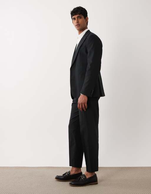ASOS DESIGN carrot fit kostymbyxor i svart slubstruktur, 3 av 5