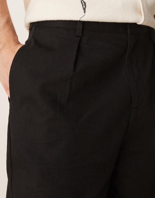 ASOS DESIGN carrot fit linen look pants with pleat in black, 5 of 5