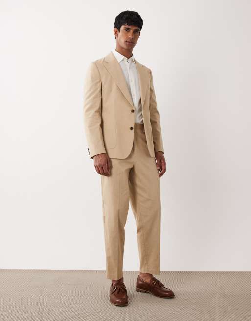 ASOS DESIGN - Slim-fit pak van getextureerde slubstof in stone, 3 van 3