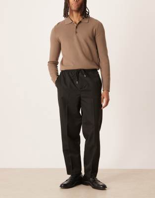 Asos Design Carrot Fit Pants With Elasticated Waistband In Black
