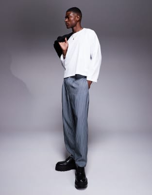 Asos Design Carrot Fit Smart Pants In Gray Pinstripe-black