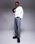 [ASOS DESIGN] ASOS DESIGN carrot fit smart pants in grey pinstripe-Black W34 GREY