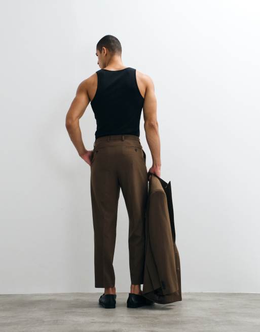 ASOS DESIGN carrot fit suit pants in brown, 4 of 5