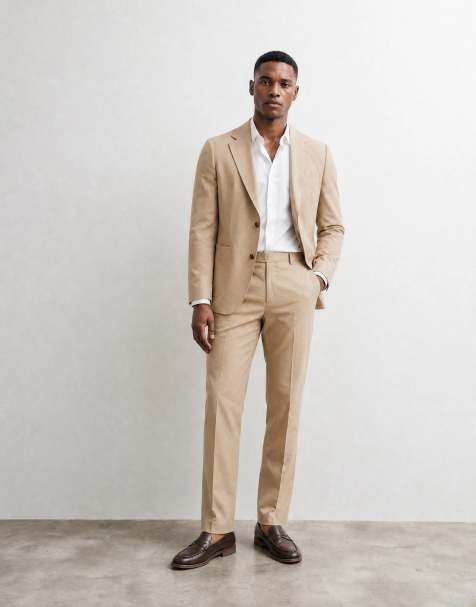 ASOS DESIGN carrot fit suit pants in stone slub texture - view 1