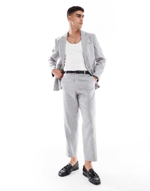 ASOS DESIGN carrot fit suit pants with linen cotton in grey