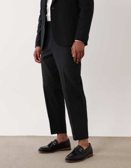 ASOS DESIGN carrot fit suit trousers in black slub texture, 2 of 5