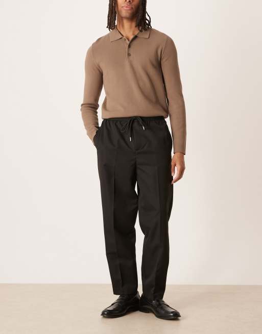 ASOS DESIGN carrot fit trousers with elasticated waistband in black, 2 of 5