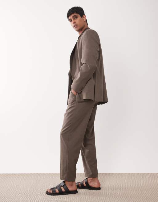 ASOS DESIGN carrot suit trousers in brown with wool, 3 of 5