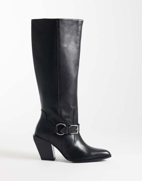 ASOS DESIGN - Carson - Sorte pull-on-støvler i læder med seler i western-stil - view 1