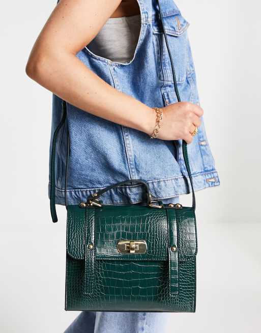 ASOS DESIGN - Cartable effet croco à fermoir pivotant - Vert, 3 de 4