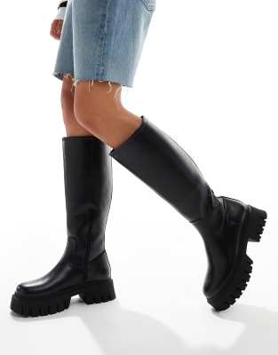 Carter chunky flat knee boots in black