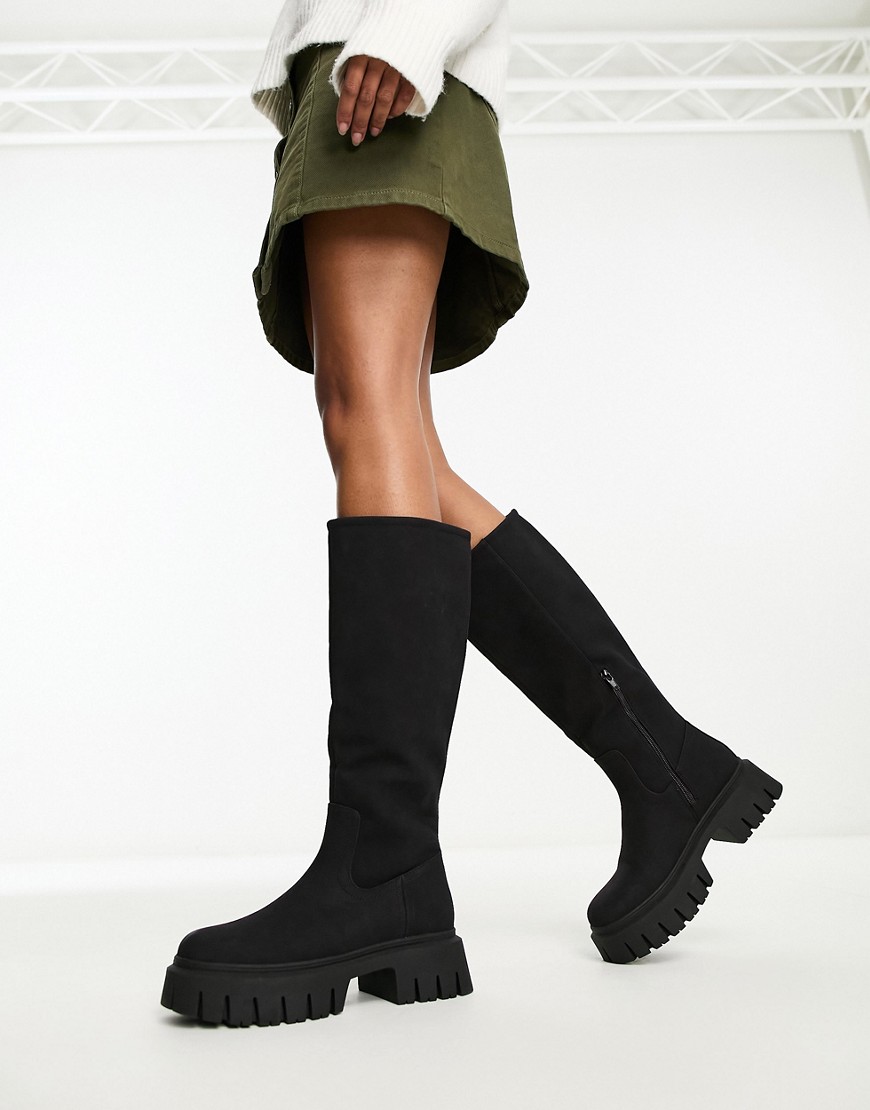 ASOS DESIGN Carter chunky flat knee boots in matte black