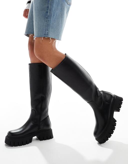 Flat heel knee outlet high boots