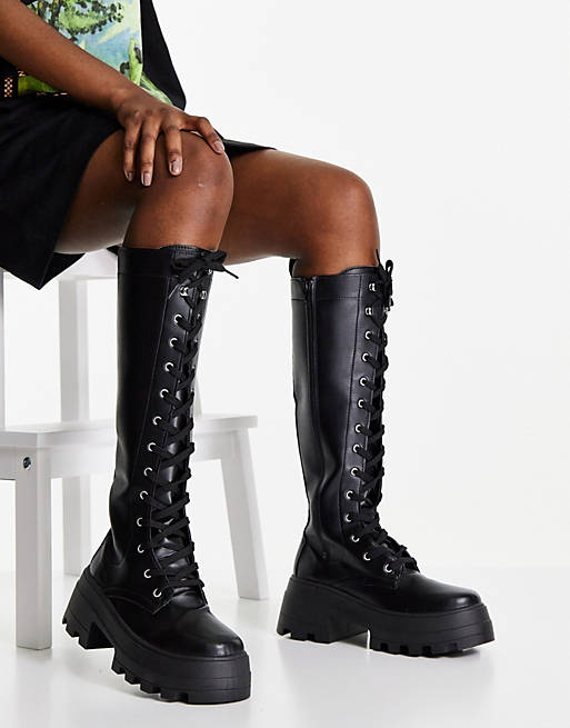  Boots/Carter chunky lace up knee boots in black 