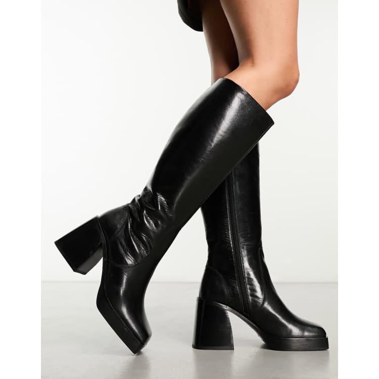 ASOS DESIGN Cascade leather knee boots in black ASOS