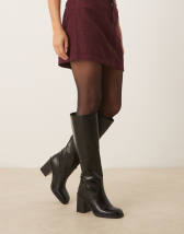ASOS DESIGN Cannes square toe pull on knee boots in black