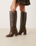 [ASOS DESIGN] ASOS DESIGN Cascade pull-on heeled knee boots in brown burnished 42 BROWN BURNISED