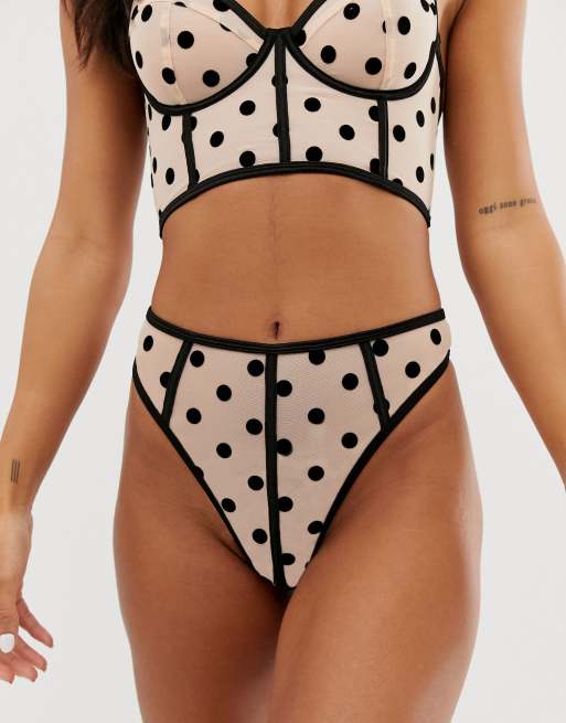 ASOS DESIGN - Casey - Reggiseno a corpetto con ferretto e perizoma in rete e pois floccati, 3 di 3