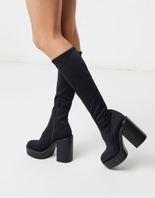 ASOS DESIGN Casey platform knee boot in black | ASOS
