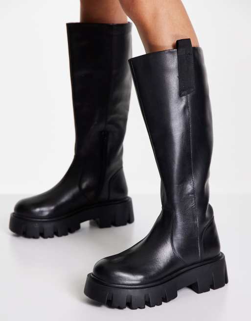 ASOS DESIGN - Casey - Stivali al ginocchio in pelle neri con suola spessa, 3 di 4