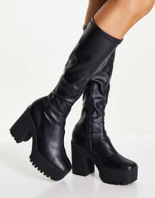 ASOS DESIGN Cashew heeled knee boots in black, 3 of 4