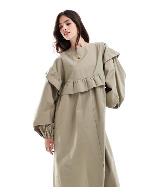 ASOS DESIGN – Cashewbeige, formlös midiklänning med volanger och stora ärmar, 4 av 4