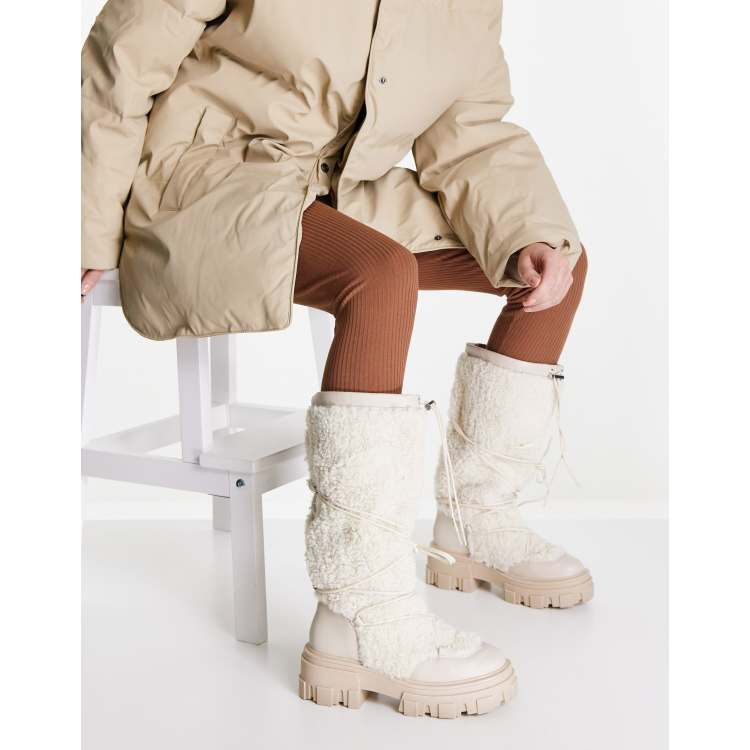 ASOS DESIGN Casper chunky cold weather boots in beige borg | ASOS