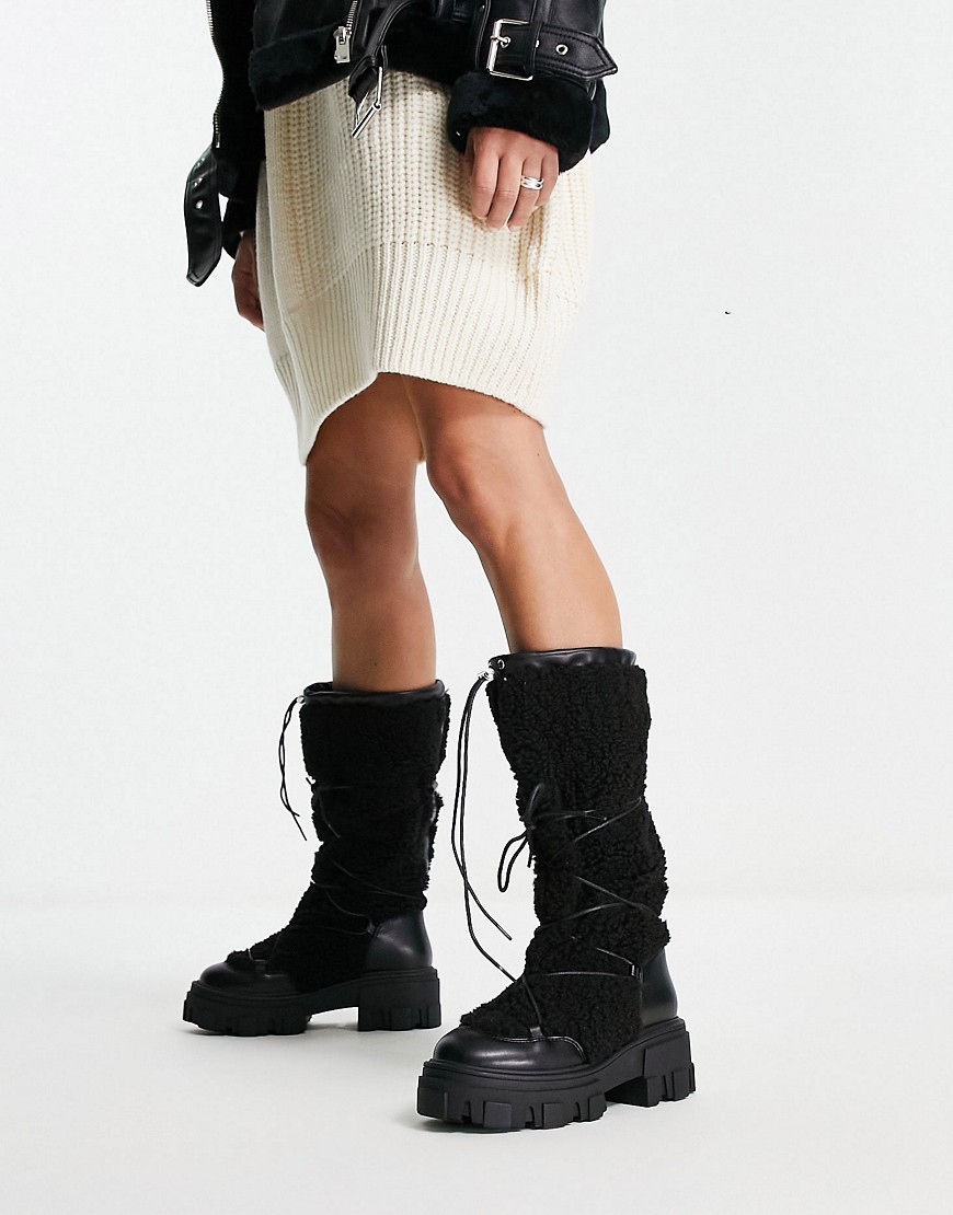 ASOS DESIGN Casper chunky cold weather boots in black borg