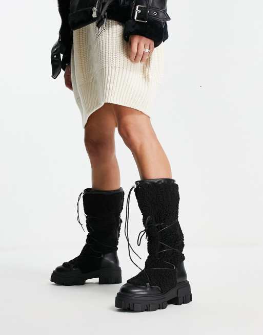 ASOS DESIGN Cruise multi strap knee high boots in black