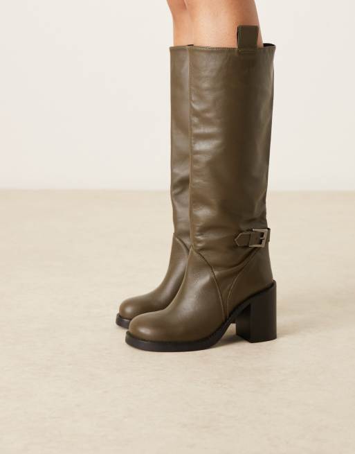 ASOS DESIGN – Casper – Olivgröna, knähöga boots i premiumläder med rund tå, 5 av 5