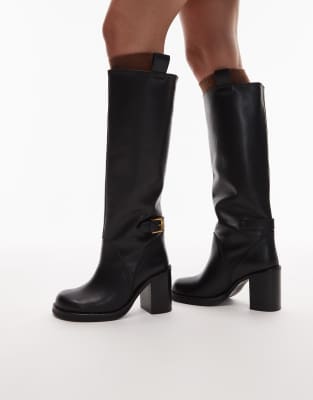  Casper premium leather round toe knee boots 
