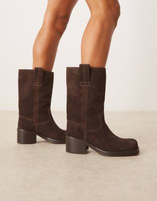 Caspia premium suede trucker pull on boots in chocolate-Brown
