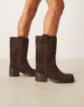 [ASOS DESIGN] ASOS DESIGN Caspia premium suede trucker pull-on boots in chocolate-Brown 36 CHOCOLATE SUEDE