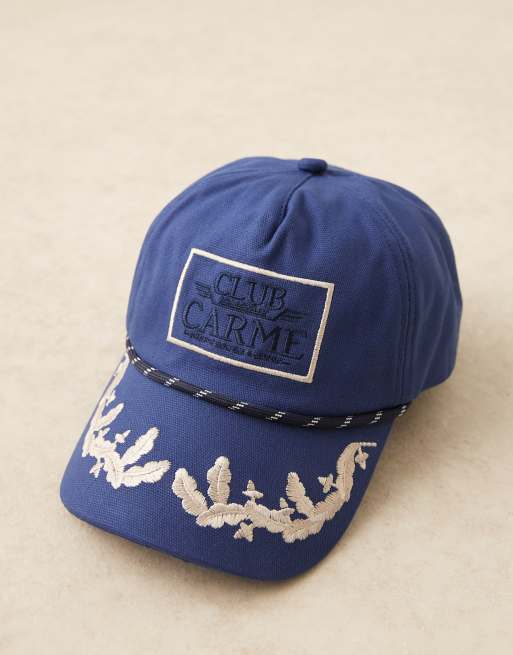 ASOS DESIGN - Casquette avec broderie Club Carme baroque et détail corde - Bleu marine