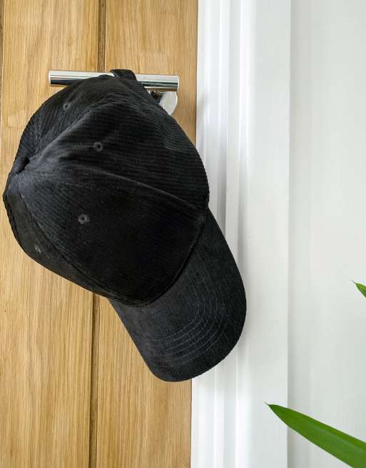 Casquette noire en velours côtelé Homme