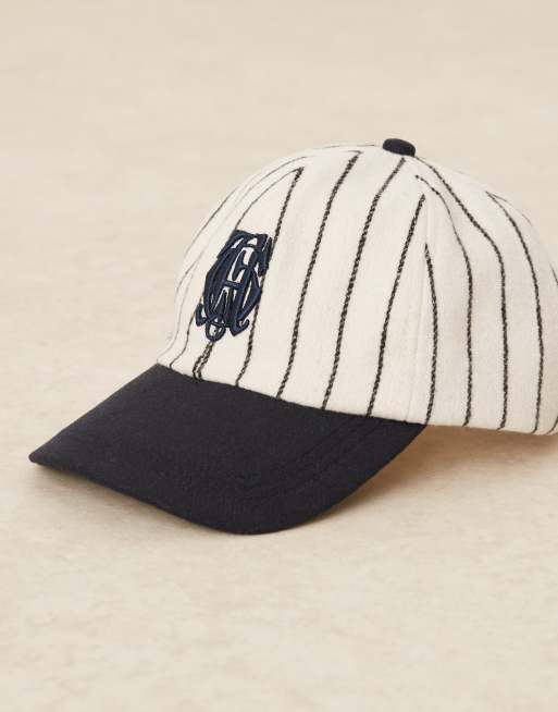 ASOS DESIGN - Casquette de baseball rayée en laine melton avec broderie monogramme