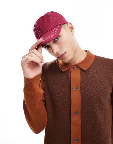 ASOS DESIGN - Casquette douce au toucher à coutures contrastantes - Bordeaux - view 1
