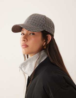 ASOS DESIGN - Casquette en tissu à petits carreaux - Marron chocolat et bleu-Brown