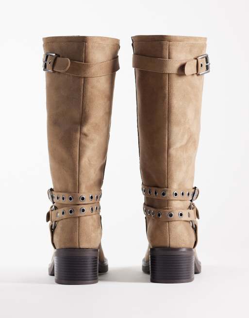 ASOS DESIGN – Cassandra – Botki typu biker z oczkami w piaskowym kolorze, 3 z 4