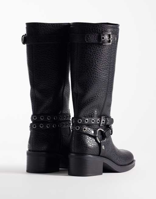 ASOS DESIGN – Cassandra – Czarne fakturowane botki typu biker z oczkami, 4 z 4