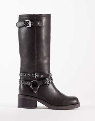 Asos Design Cassandra Grommet Biker Boots In Brown