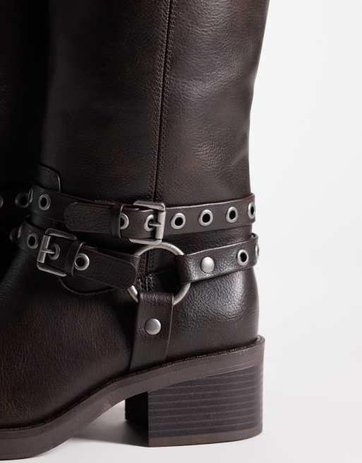ASOS DESIGN Cassandra grommet biker boots in burnished brown, 3 of 4