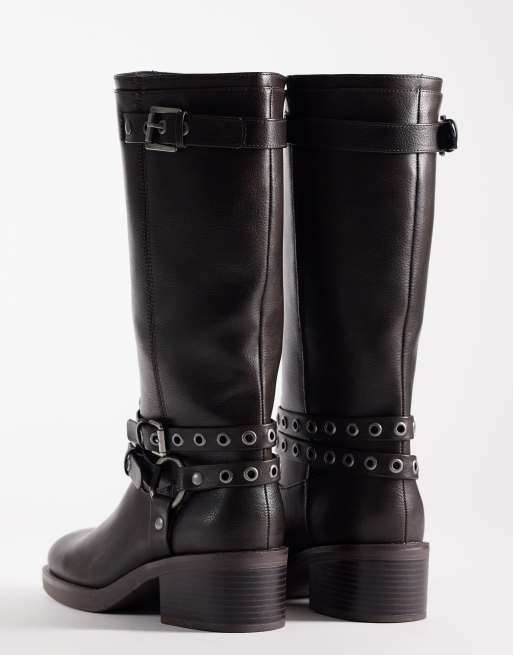 ASOS DESIGN Cassandra grommet biker boots in burnished brown, 4 of 4