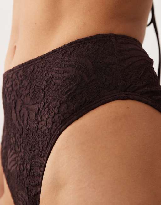 ASOS DESIGN - Cassi Azores - Braguitas de bikini marrón chocolate de pernera y talle altos, 3 de 4