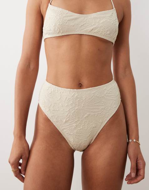 ASOS DESIGN Cassi Azores high leg high waist bikini bottoms in champagne - view 1