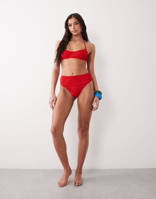 ASOS DESIGN – Cassi Azores – Röd bikiniunderdel med hög midja och hög benskärning, 2 av 4