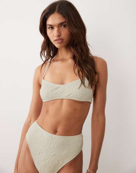 ASOS DESIGN Cassi Cadiz skinny crop bikini top in champagne