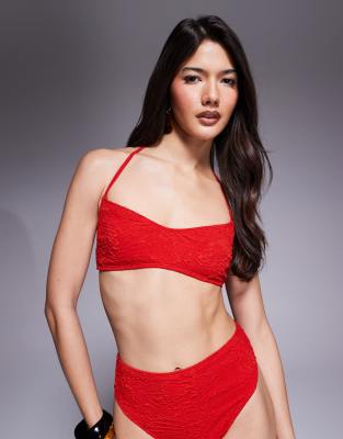 ASOS DESIGN Cassi Cadiz skinny crop bikini top in red