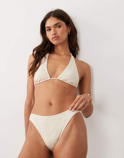 ASOS DESIGN Cassi Ibiza high leg cheeky bikini bottom in champagne - view 1