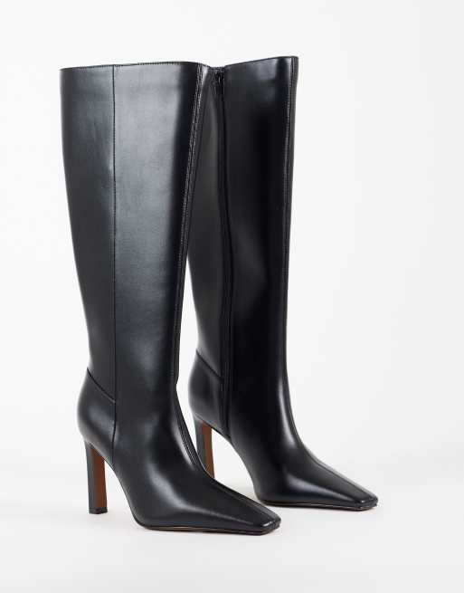 ASOS DESIGN Cassia chisel toe fitted heeled knee boots in black, 2 of 4